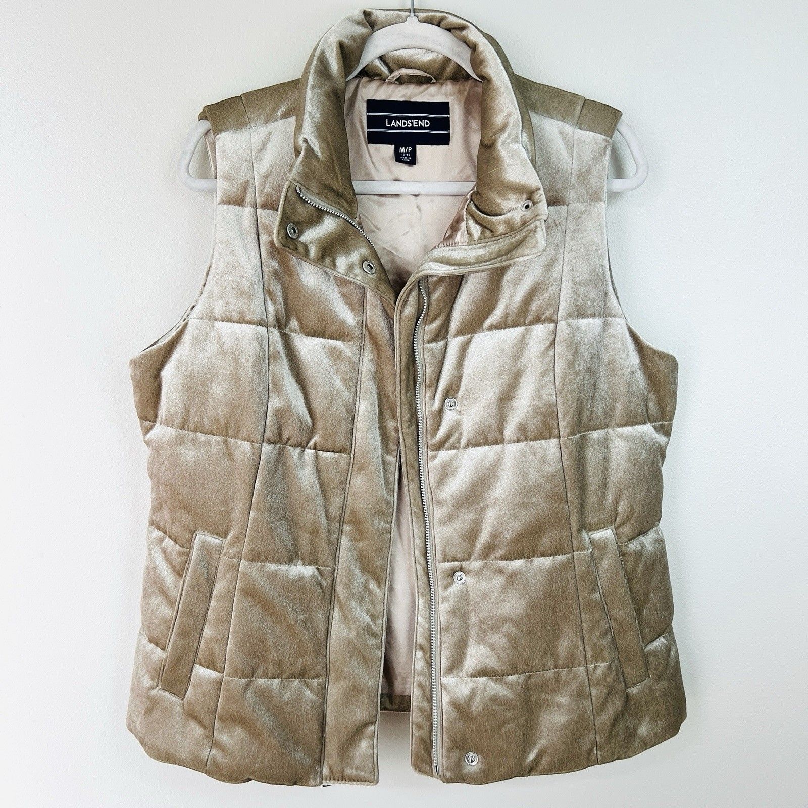 Lands' End Gorgeous Buttery Soft Velvet Quilted Satin Lined Puffer Vest Size Med
